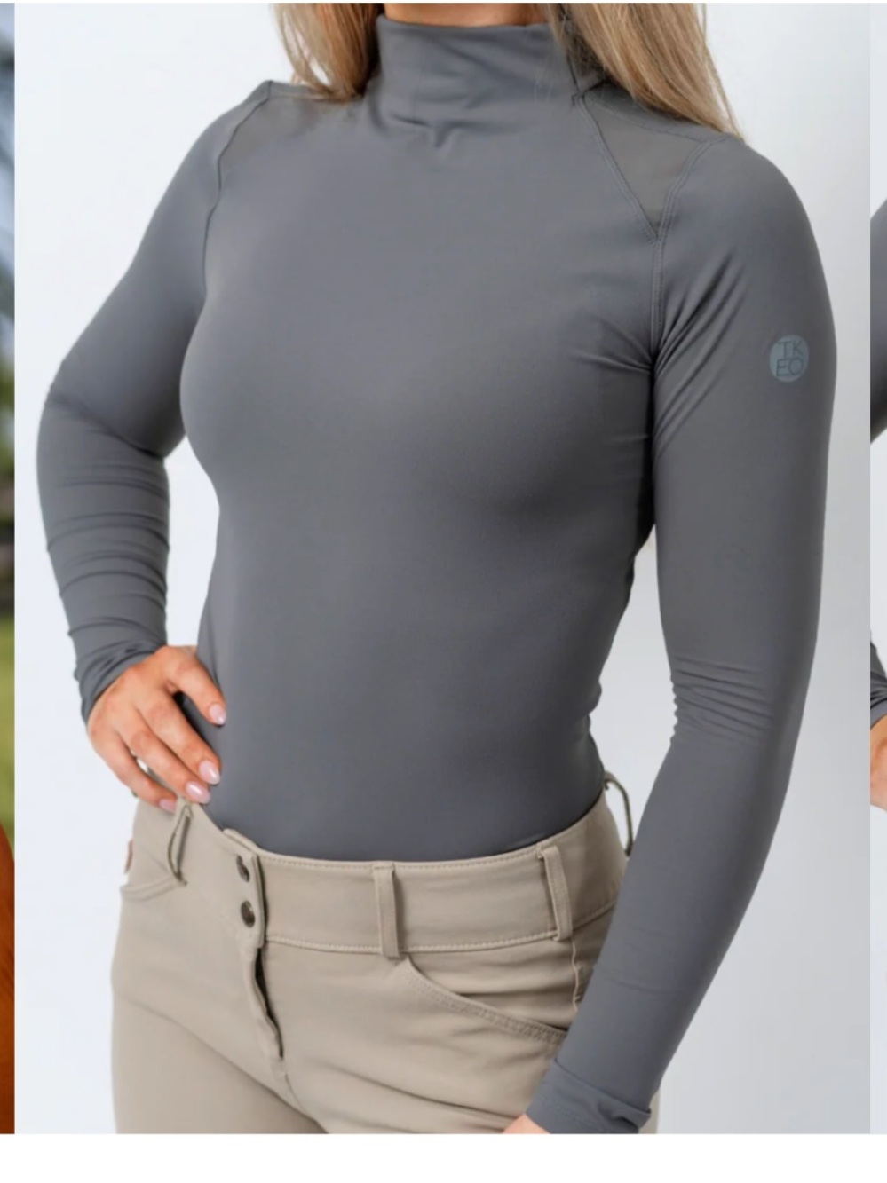 TKEQ “Chloe” High Collar Top - Gray/Slate